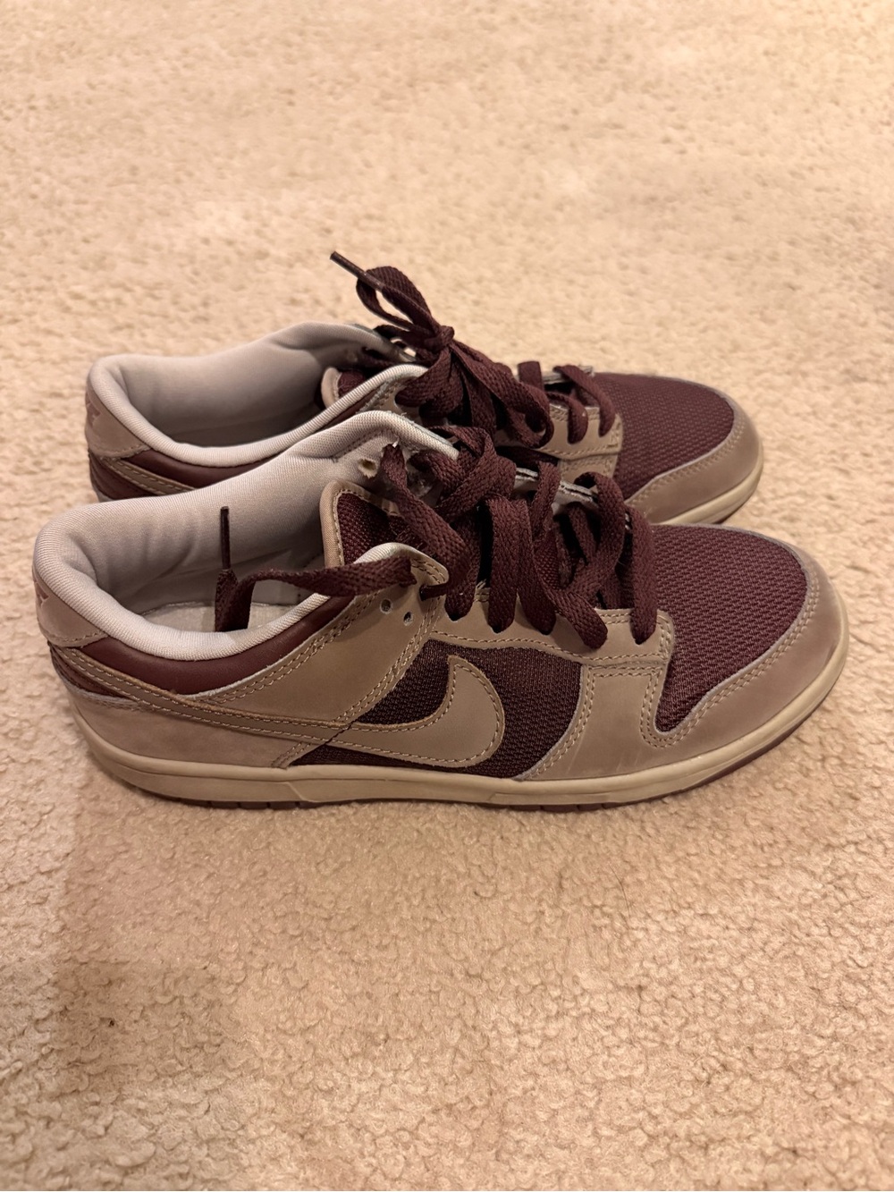 Nike Women's Maroon and Taupe Low-Top Athletic Sneakers- Dunks